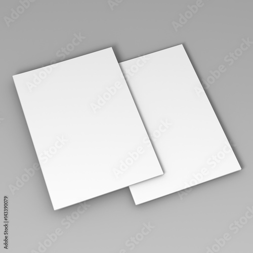 Realistic Rendering of bi-Fold A4 Brochure Mock-up on Isolated White Background, 3D Illustration. © godesignz