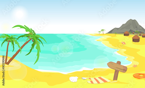 Tropical beach vector illustration. Summer seascape.  