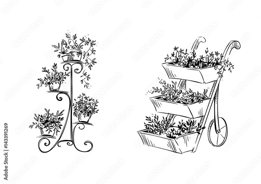 Flower stands. Vector illustration Stock Vector | Adobe Stock