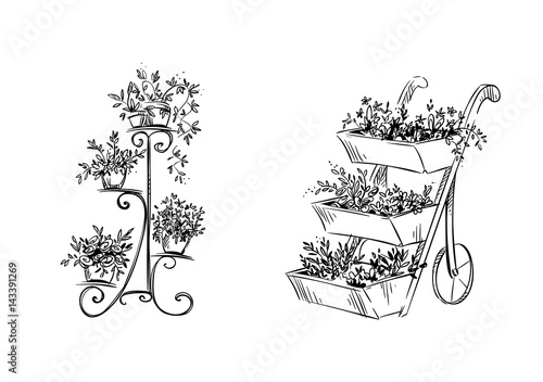Flower stands. Vector illustration