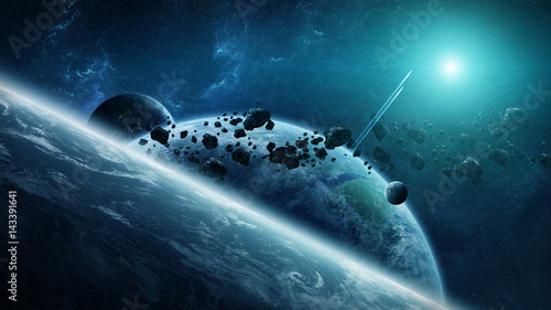 Fototapeta Naklejka Na Ścianę i Meble -  Distant planet system in space 3D rendering
