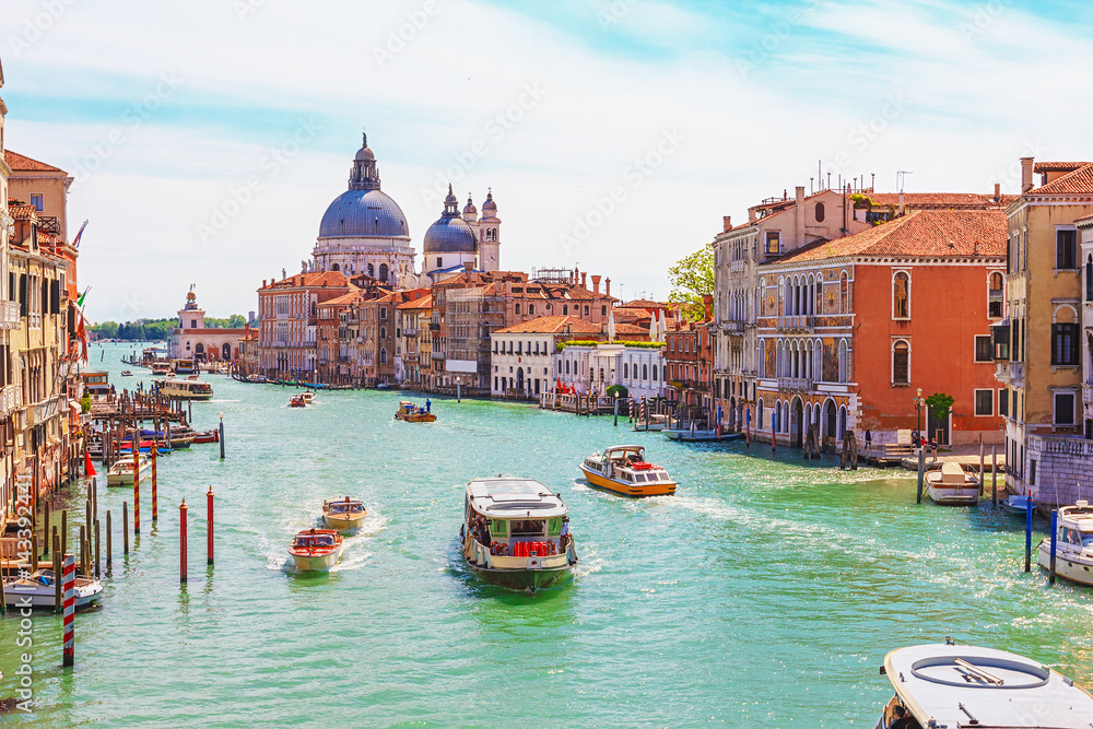 View of the Grand Canal and Basilica Santa Maria della Salute in Venice, Italy