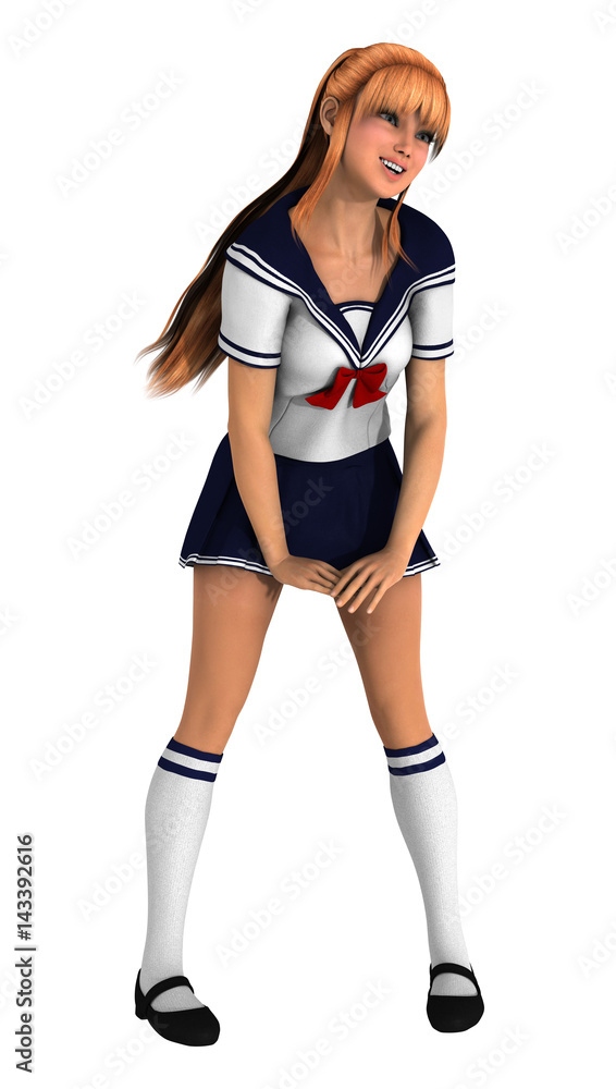 3D Rendering Teenager Schoolgirl on White 3D Rendering Teenager Schoolgirl on White