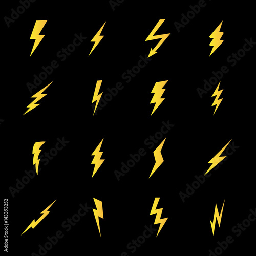 Set of lightning bolt icons in modern flat style
