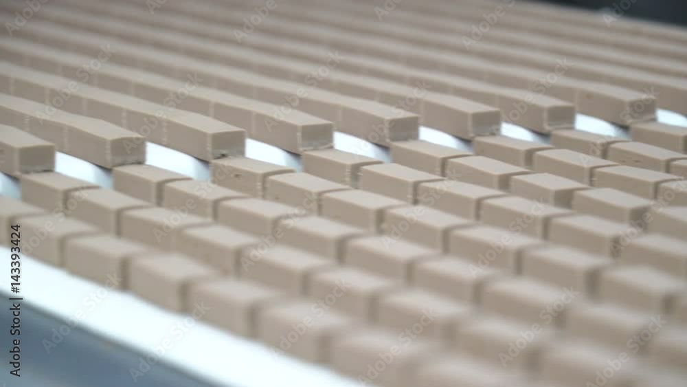 Production line for the production of chocolates. Candy covered with chocolate. Sweets move along the conveyor. Panorama. Production line for the production of chocolates. Candy covered with chocolate. Sweets move along the conveyor. Panorama.