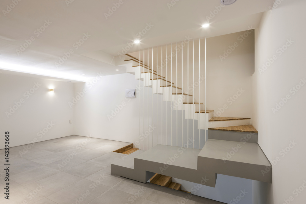 White empty room(space) with stair, white wall