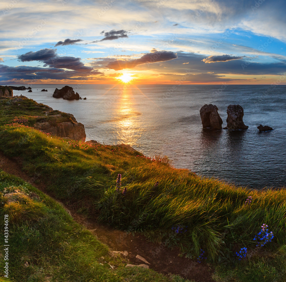 Sunset Atlantic coastline landscape.