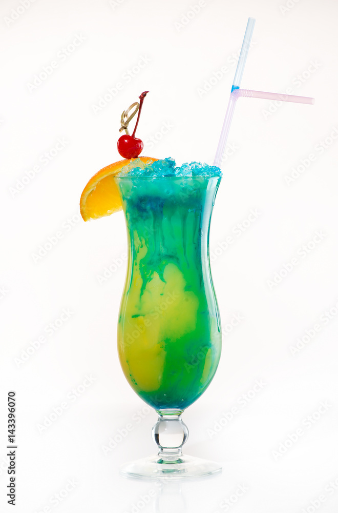 Exotic cocktail with orange and cherry on a light background Exotic cocktail with orange and cherry on a light background