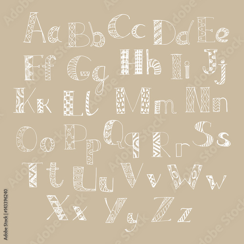 hand drawn letterd of latin alphabet