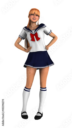3D Rendering Teenager Schoolgirl on White