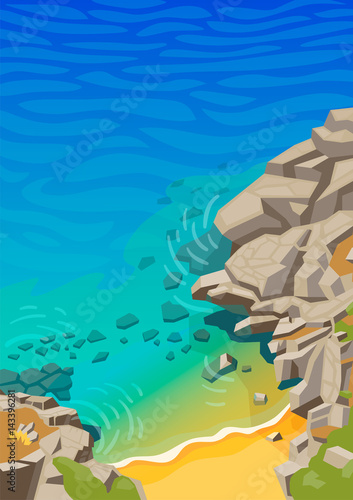 Sea landscape with rocks and beach vector illustration 