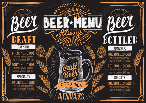 Beer menu restaurant, drink template.