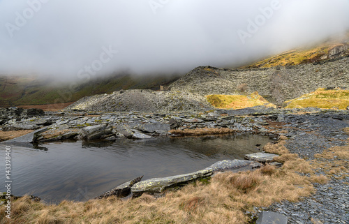 Mist and fog descends on Cwmorthin Salte Quarry in North Wales