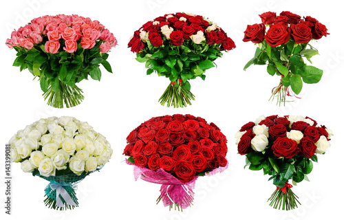 Fototapeta Naklejka Na Ścianę i Meble -  Set of bouquet of multi-colored roses isolated on white background
