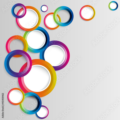 Abstract colorful hoop circles frame on a white background.