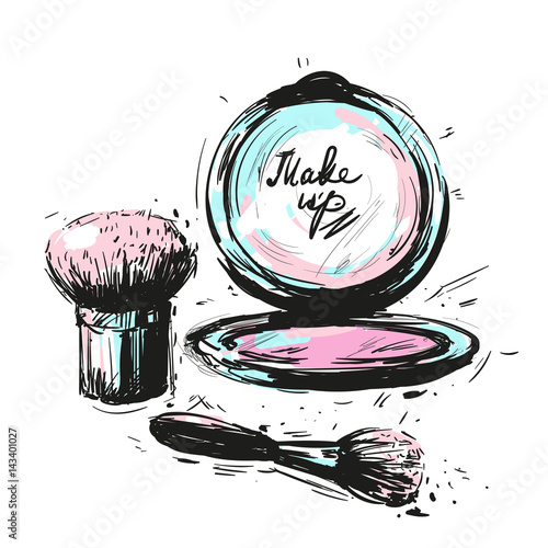Various Cosmetics make up brushes isolated on white background