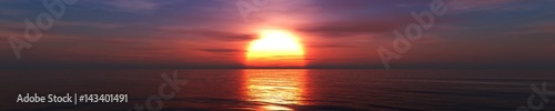 Beautiful sea sunset, ocean sunrise, light above water, 3d rendering   © ustas