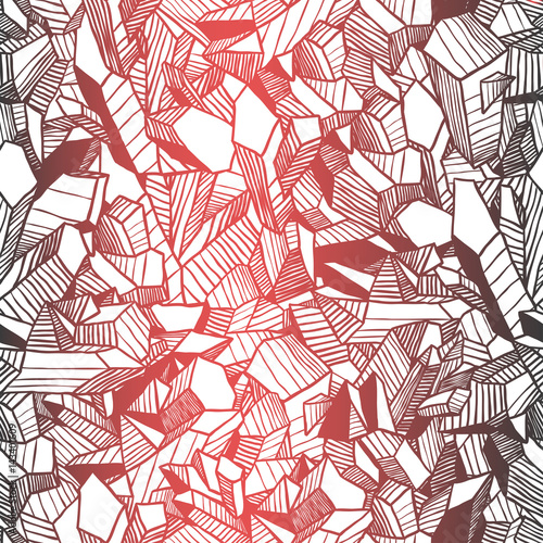 Hand drawn vector illustration. Creative black contour art work. Ink luxury abstract design. Seamless retro pattern with crystals and old film effect