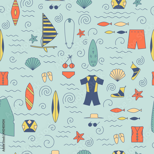 Windsurfing seamless pattern.