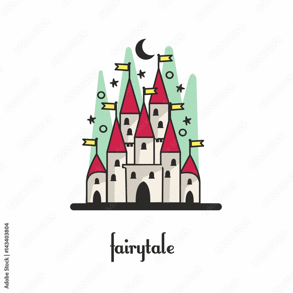 Fototapeta premium Fairy-tale castle. Vector illustration. Mudity style.