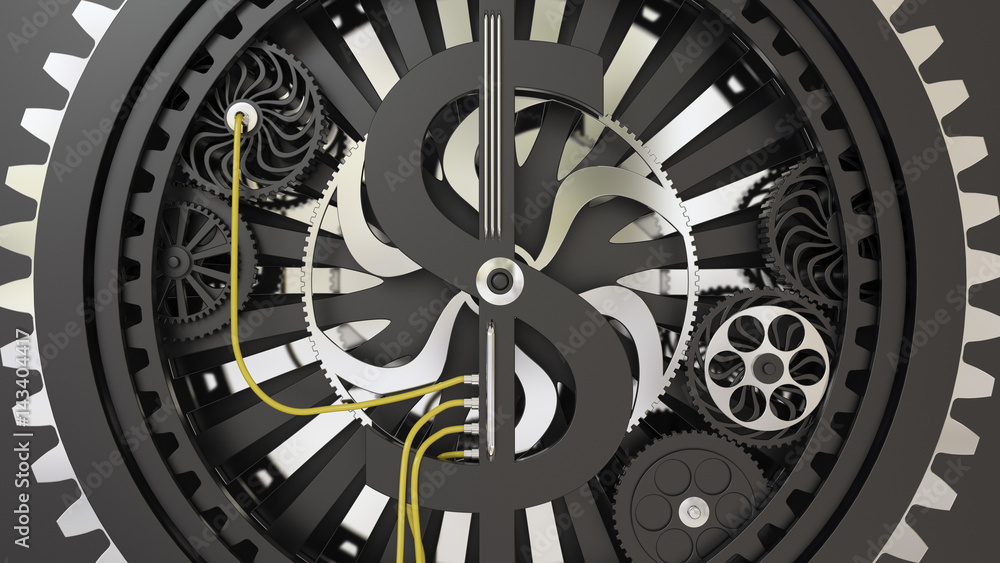 Currencies working gears 3d illustration