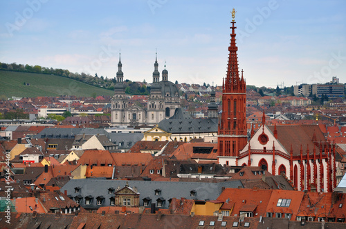 Panorama of the Wurzburg old town, Bavaria, Germany. Old houses and church.