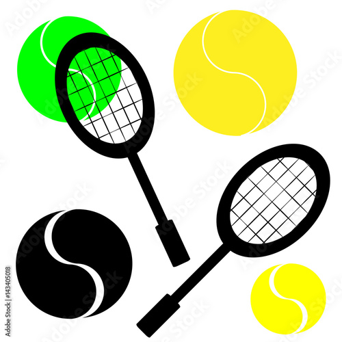 Tennis ball with racket on white background