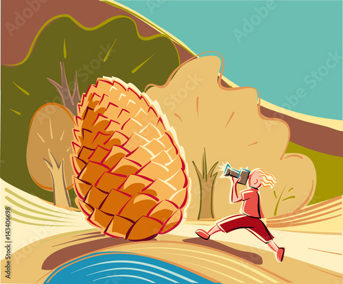 photographer boy a large pine cone.