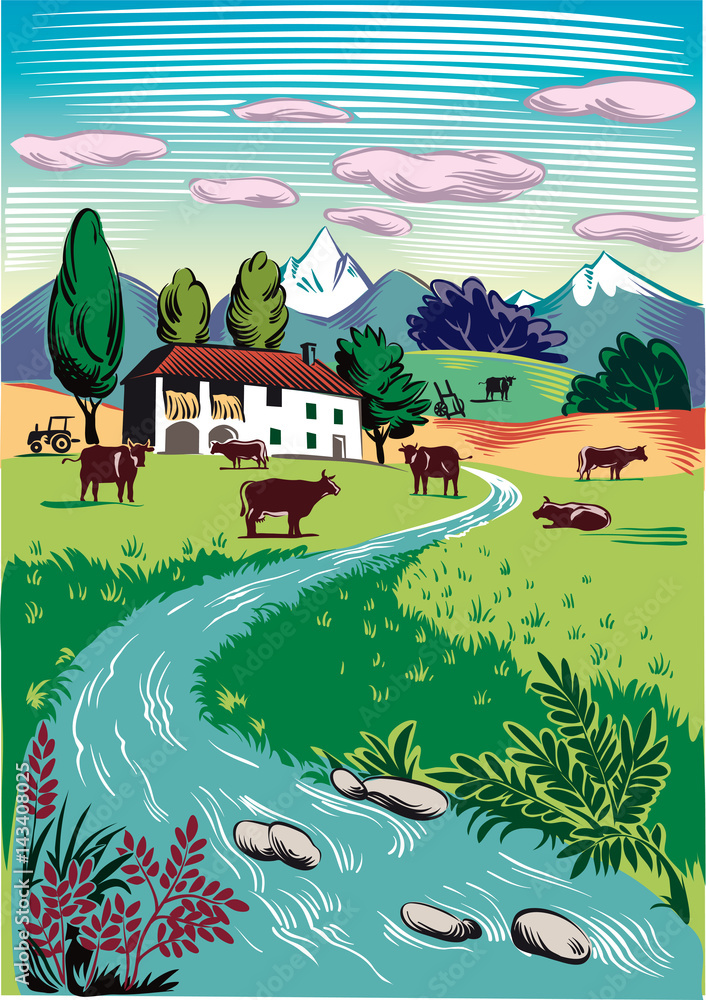 rural landscape with grazing cows