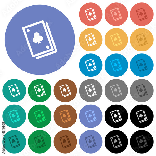 Card game round flat multi colored icons