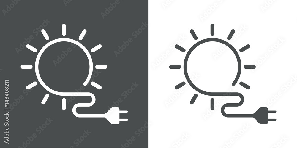 Icono plano energia solar gris y blanco - obrazy, fototapety, plakaty 