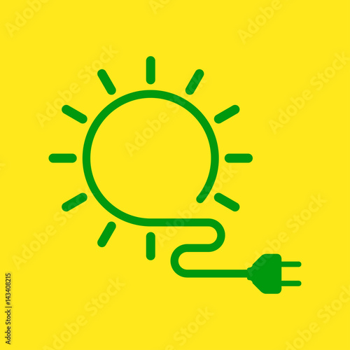 Icono plano energia solar verde en fondo amarillo