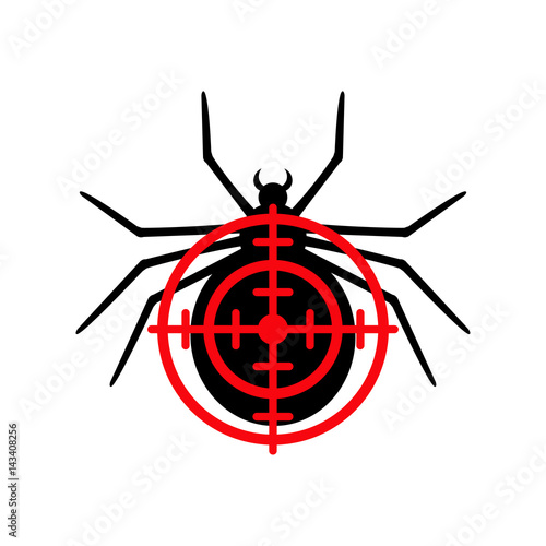 Icono plano silueta target con araña en fondo blanco