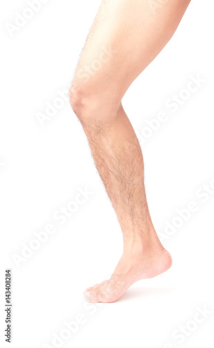 Fotografie, Obraz Closeup leg men skin and hairy with white background, health care and medical co