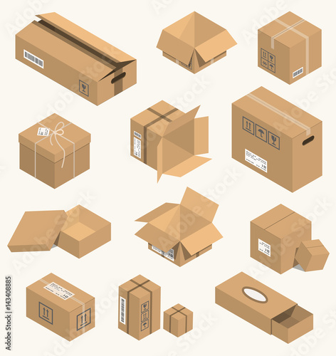 Vector illustration moving box isometric isolated.