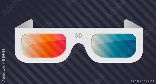 3d glasses from cardboard or white plastic for watching movies in the cinema. Vector graphics with transparency effect
