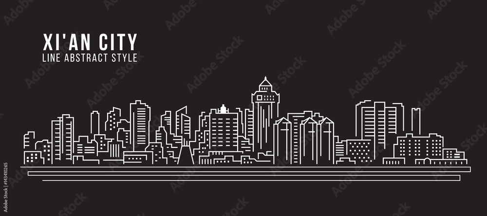 Cityscape Building Line art Vector Illustration design - Xi'an city