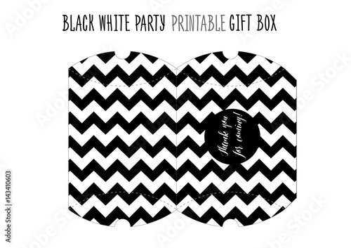 Printable gift box. Black and white party