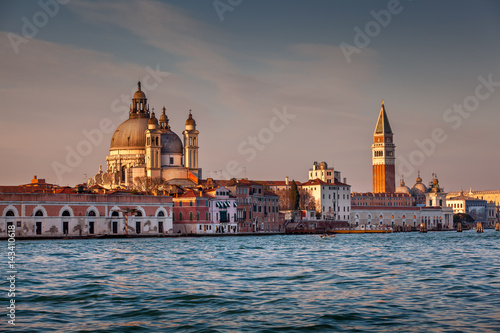 Santa Maria della Salute Church and Saint Mark's Campanile in the Evening, Venice, Italy © anshar73