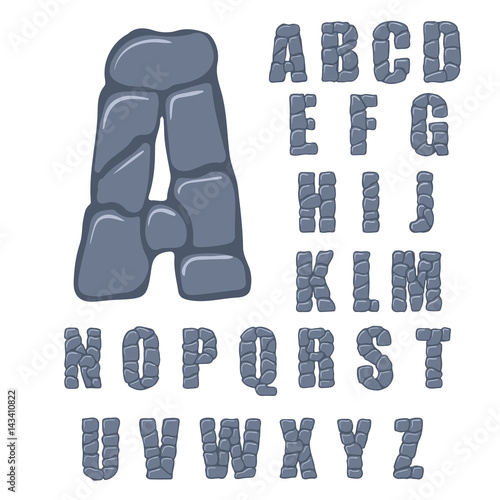 Vector cracked stone alphabet on a white background