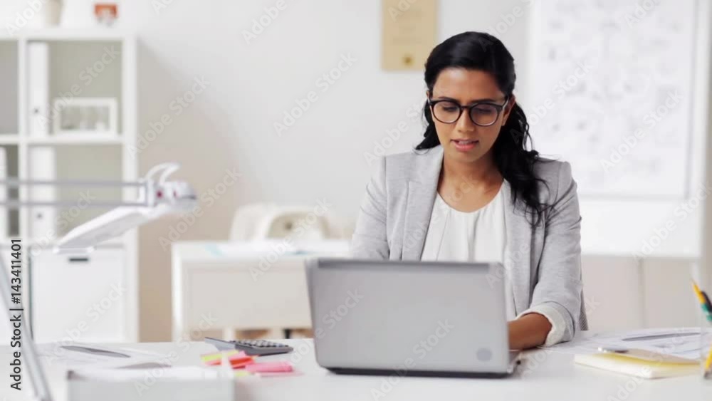 stressed businesswoman with laptop at office stressed businesswoman with laptop at office
