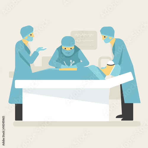 Doctors surgical operation in clean room. Medical flat style illustration