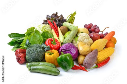 vegetables and fruits on white background