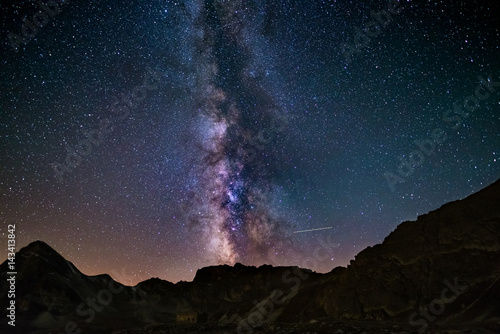 The outstanding beauty and clarity of the Milky Way and the starry sky captured from high altitude on the italian Alps.