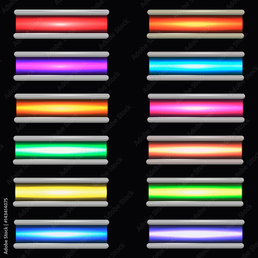 Neon multicolored buttons on black background Neon multicolored buttons on black background