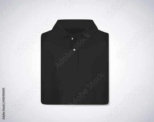 Black folded polo shirt mockup isolated.