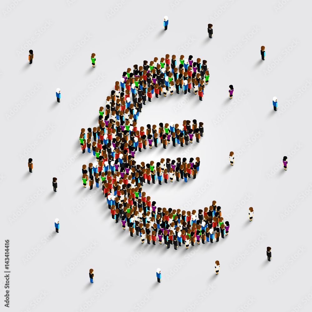 People stand in the shape of a euro money symbol. Vector illustration People stand in the shape of a euro money symbol. Vector illustration