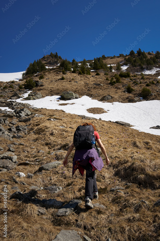 Obraz premium Woman hiking into the mountains