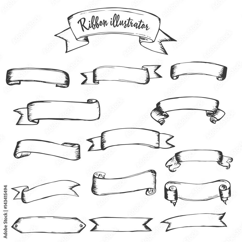 Ribbon illustration hand drawn in a simple form
