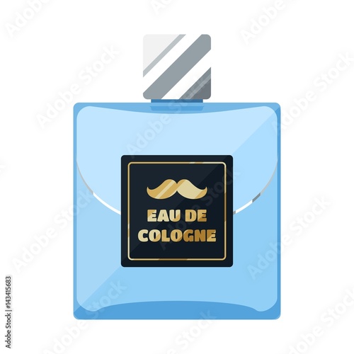Eau de cologne flat icon, rectangular perfume glass bottle with label